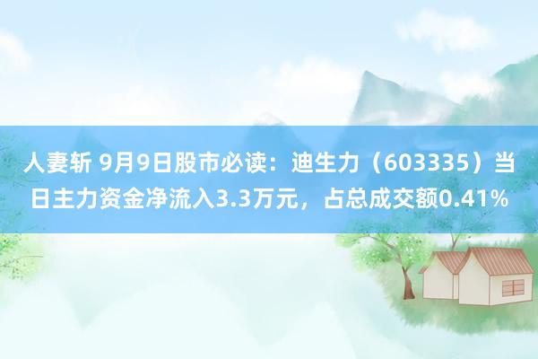 人妻斩 9月9日股市必读：迪生力（603335）当日主力资金净流入3.3万元，占总成交额0.41%